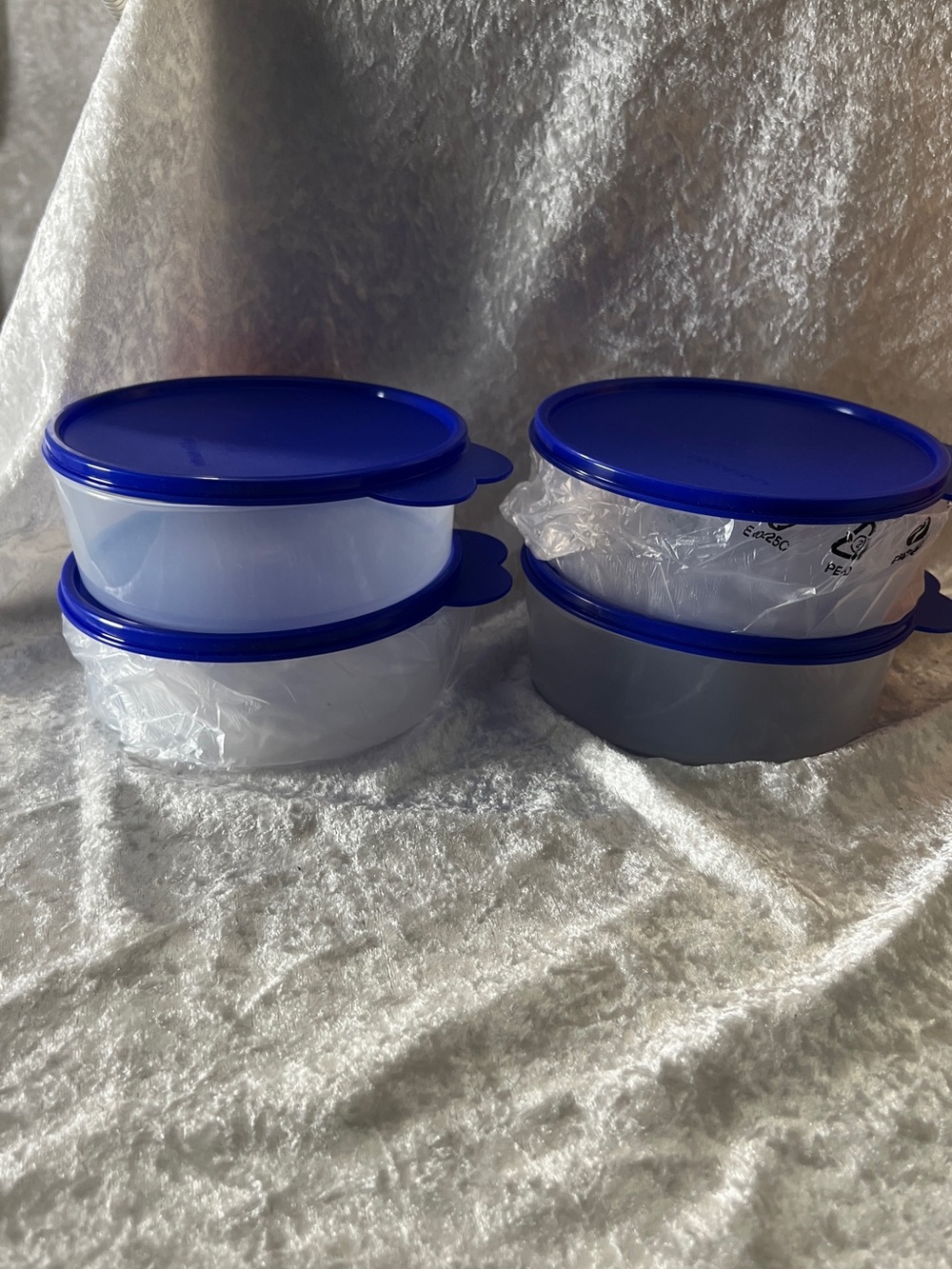 Tupperware Round Food Storage Containers with Dark Blue Lids - Set of 4